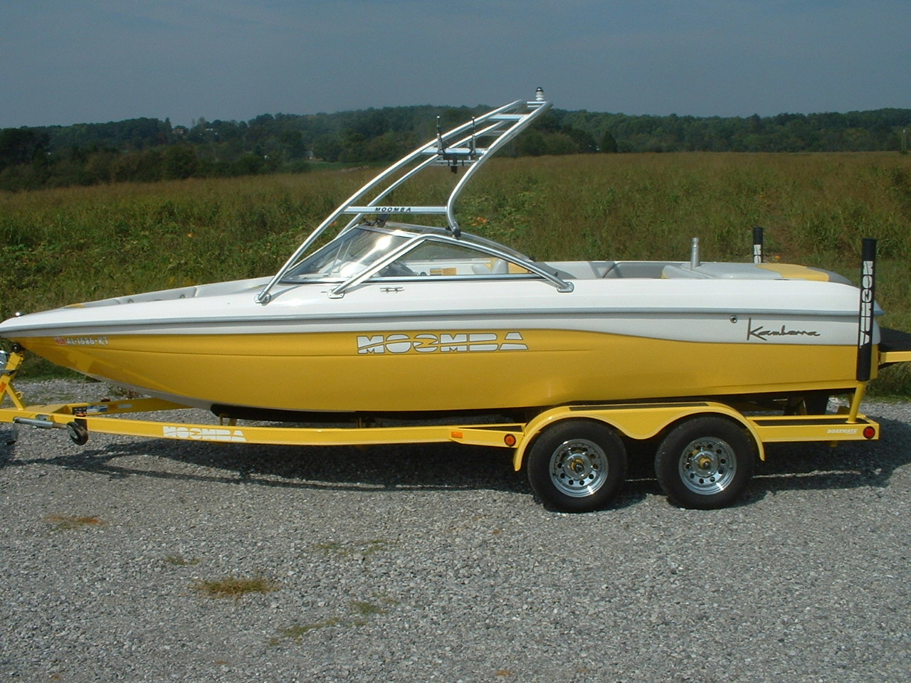 main view of 00 - 03 moomba kamberra swoop boat with new dimension towers wakeboard tower