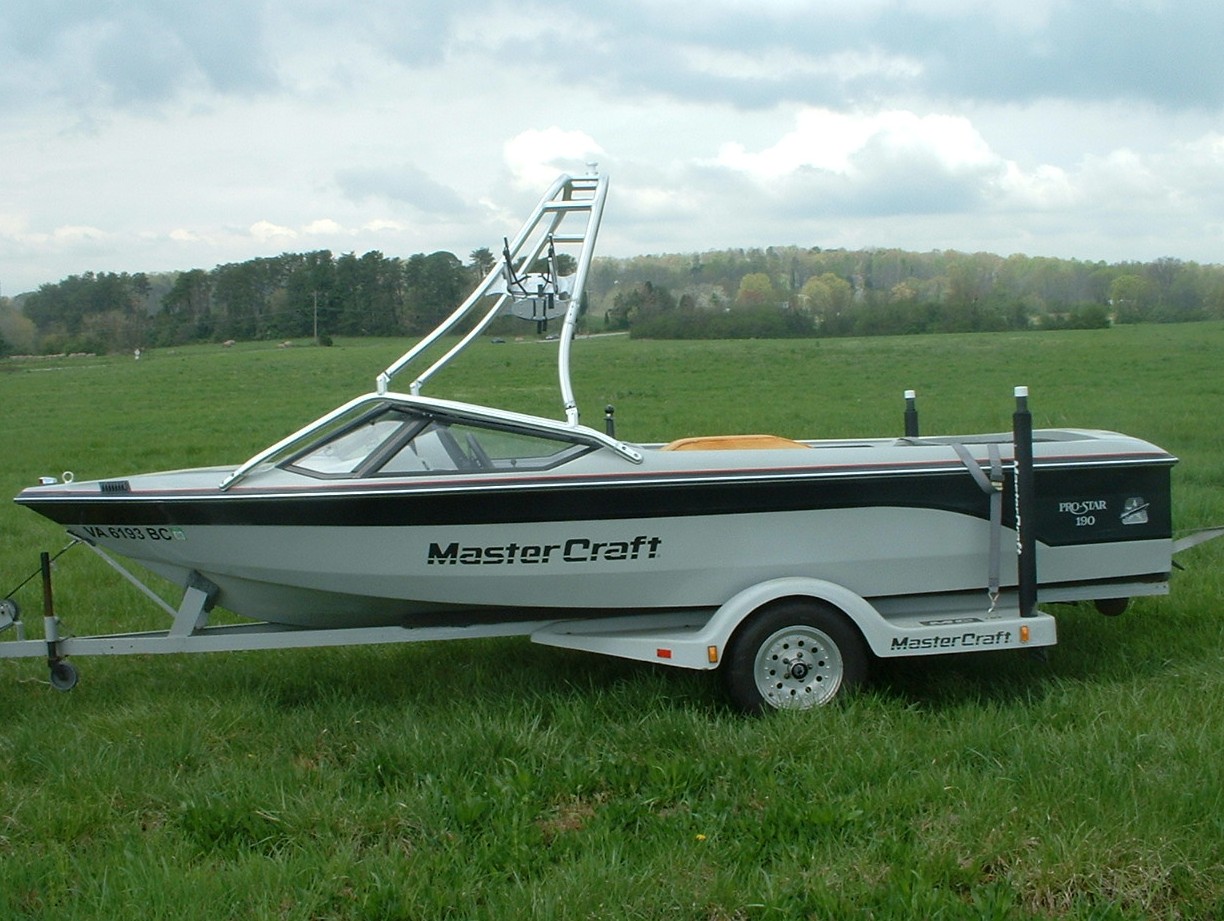 main view of 87 - 90 mastercraft prostar 190 with new dimension towers wakeboard tower